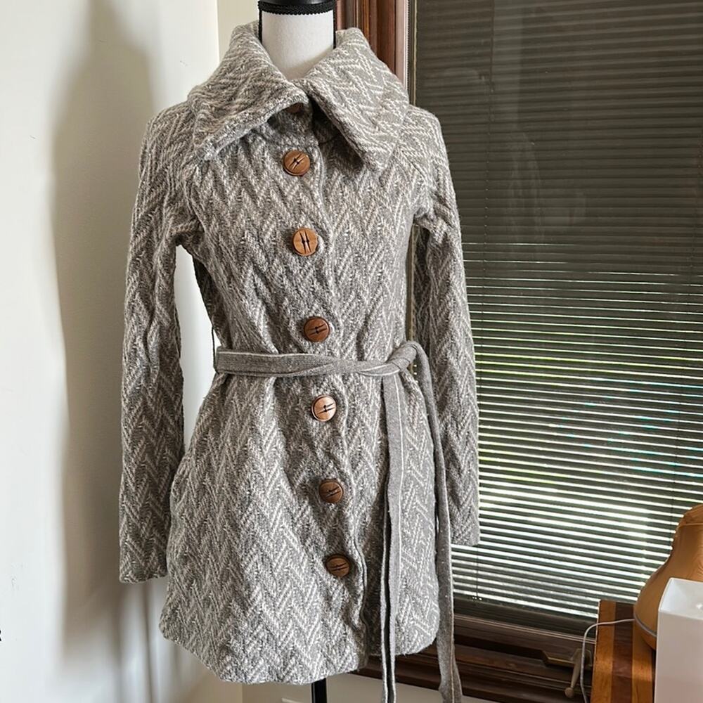 Moth | Gray and White Knit Duster with Belt Size S